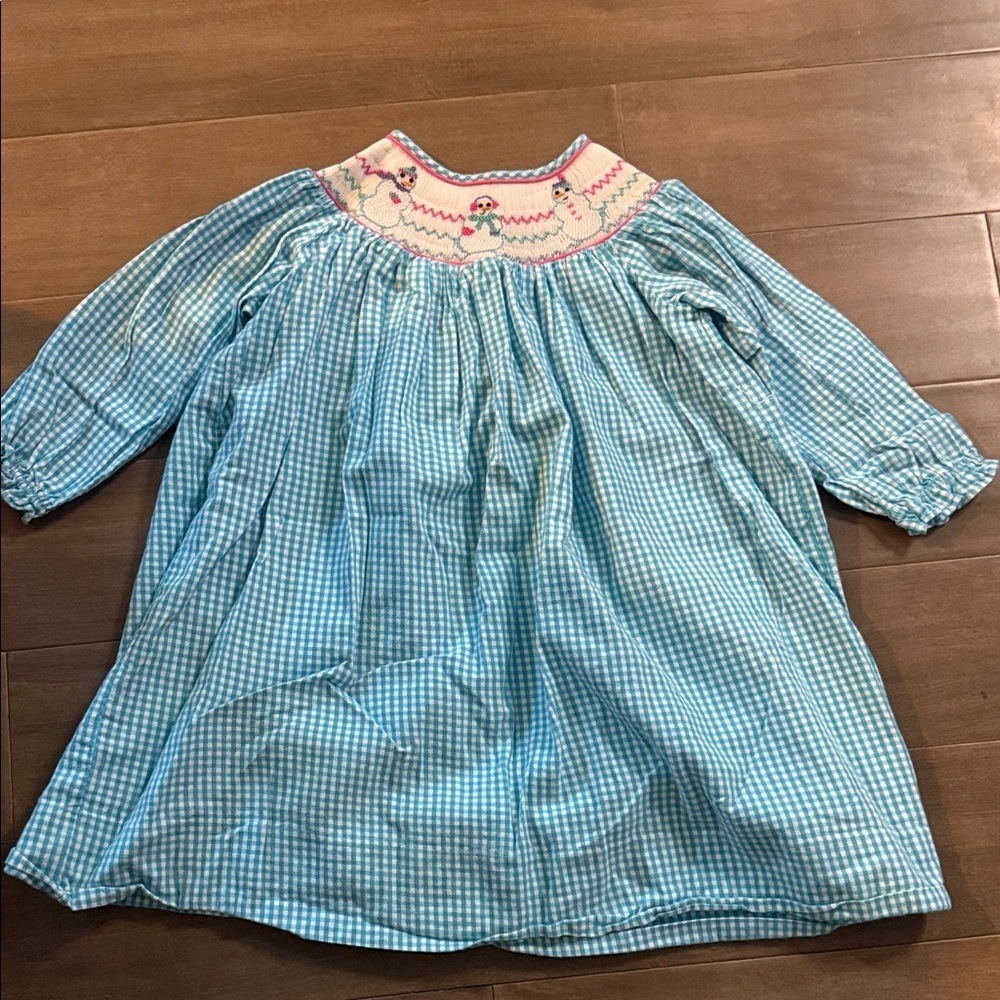 Marmellata Smocked Gingham Snowman Dress SZ 4T